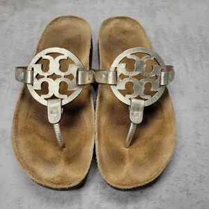 Tory Burch Metallic Gold Logo Thong Sandals